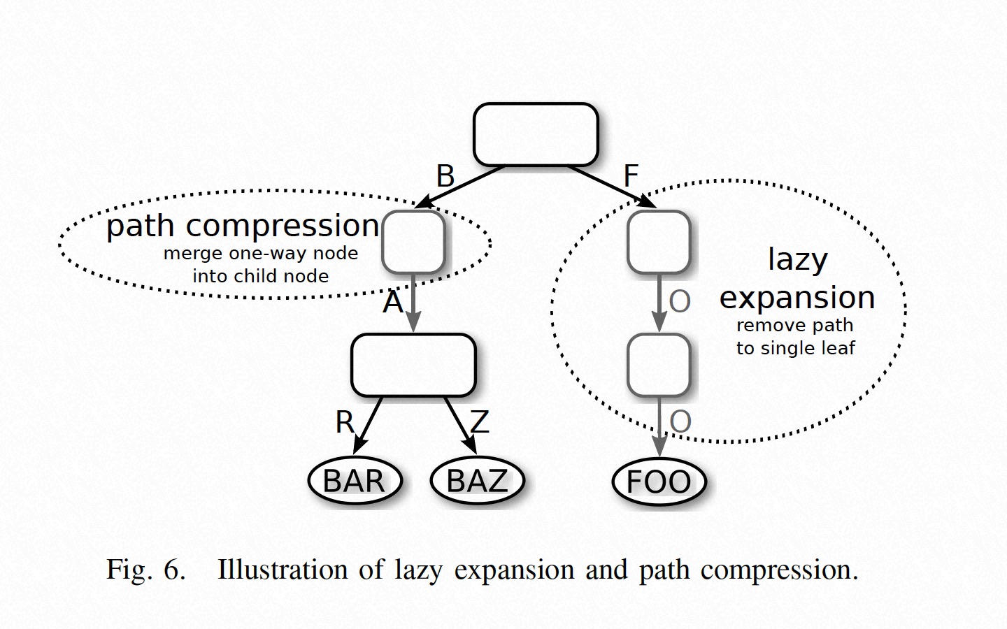 lazy expansion and path compression